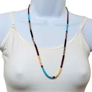 Vintage Santo Domingo Heshi Bead Necklace 25” 1970s Pueblo Southwestern Jewelry